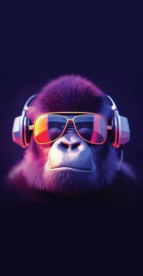 gorilla auriculares gafas oscuras de mono perfil fondo Imagen
